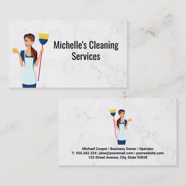 Tarjeta De Visita Servicio de limpieza | Maid con baño | Mármol (Anverso / Reverso)