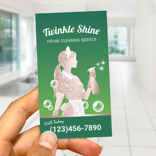 Tarjeta De Visita Servicio De Limpieza Masculina Elegante Casa Verde