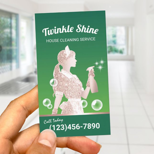 Tarjeta De Visita Servicio De Limpieza Masculina Elegante Casa Verde (Subido por el creador)