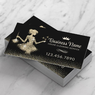 Tarjeta De Visita Servicio de Limpieza Masculina Royal Gold Sparking