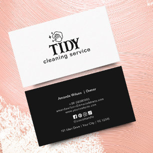 Tarjeta De Visita Servicio de limpieza minimalista en blanco y negro