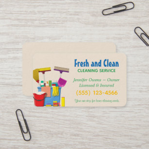 Tarjeta De Visita Servicio de limpieza moderno con cubeta para el ho