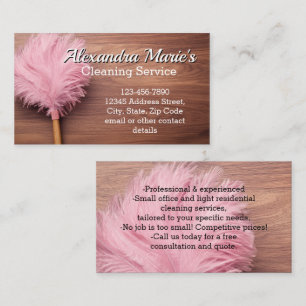 Tarjeta De Visita Servicio de limpieza moderno plumaje rosa de limpi