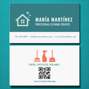 Tarjeta De Visita Servicio de limpieza moderno QR Code Profesional