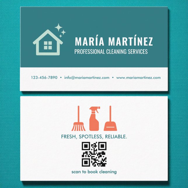 Tarjeta De Visita Servicio de limpieza moderno QR Code Profesional (Subido por el creador)