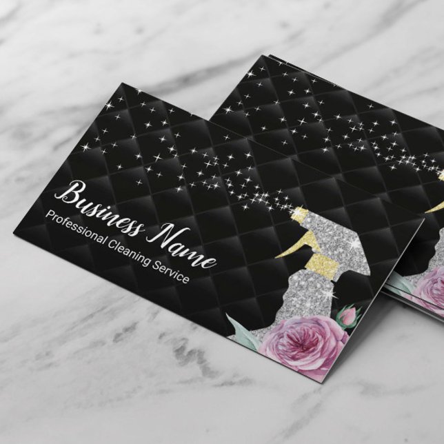 Tarjeta De Visita Servicio de limpieza moderno Silver Spray Luxury B (Subido por el creador)
