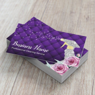 Tarjeta De Visita Servicio de limpieza moderno Silver Spray Purple d