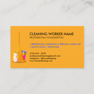 Tarjeta De Visita Servicio de limpieza naranja Ama de llaves Janitor