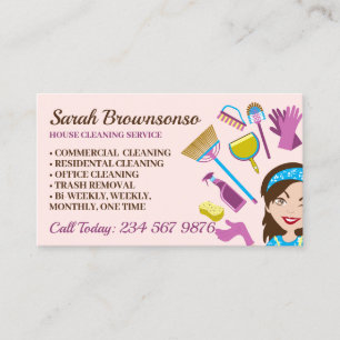 Tarjeta De Visita Servicio de Limpieza Orange Blush Maid