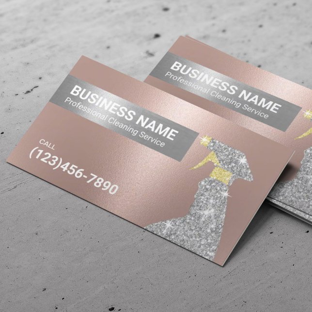 Tarjeta De Visita Servicio de limpieza oro rosado y plata (Subido por el creador)