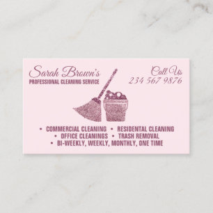 Tarjeta De Visita Servicio de limpieza Pink Maid Janitorial sparkle