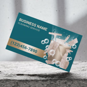 Tarjeta De Visita Servicio de limpieza profesional burbujas azul ver