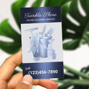 Tarjeta De Visita Servicio de Limpieza Profesional Marina Azul Metál