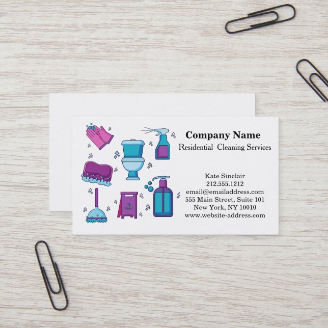 Tarjeta De Visita Servicio de limpieza profesional moderno (Anverso/Reverso In Situ)
