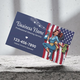 Tarjeta De Visita Servicio de limpieza profesional patriótico azul m