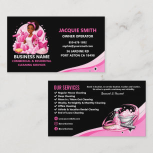Tarjeta De Visita Servicio de limpieza profesional rosa y negro