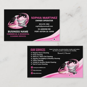 Tarjeta De Visita Servicio de limpieza profesional rosa y negro