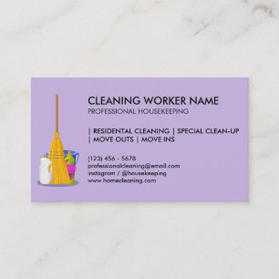 Tarjeta De Visita Servicio de limpieza púrpura Ama de llaves Janitor