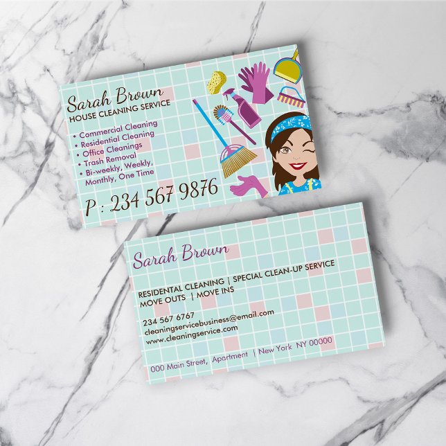 Tarjeta De Visita Servicio de limpieza Señora de la limpieza (Cleaning Service Janitorial Lady Business Card)