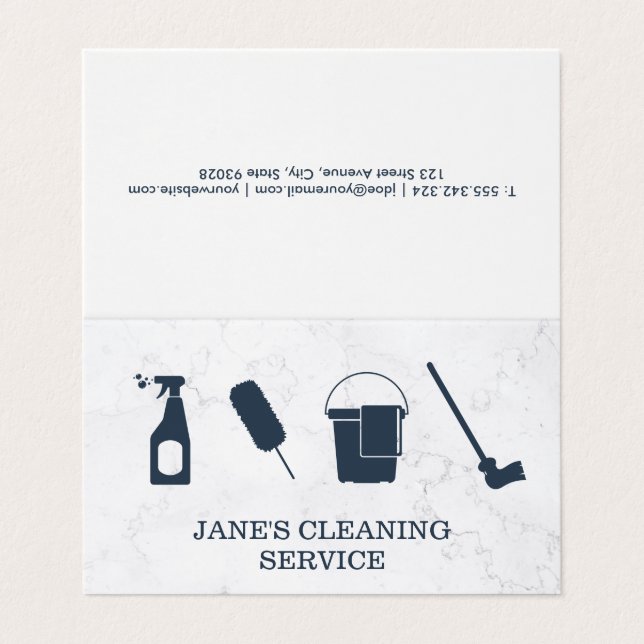 Tarjeta De Visita Servicio de limpieza | Servicio Maid | Mármol (Exterior desplegado)