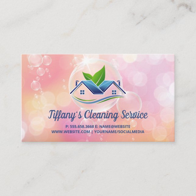 Tarjeta De Visita Servicio de limpieza | Soap Bubbles | Icono de la  (Anverso)