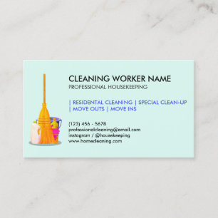 Tarjeta De Visita Servicio de limpieza teal Ama de llaves Janitorial