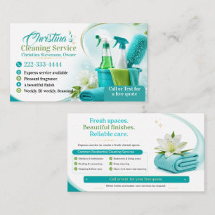 Tarjeta De Visita Servicio de limpieza turquesa fresco Limpieza del