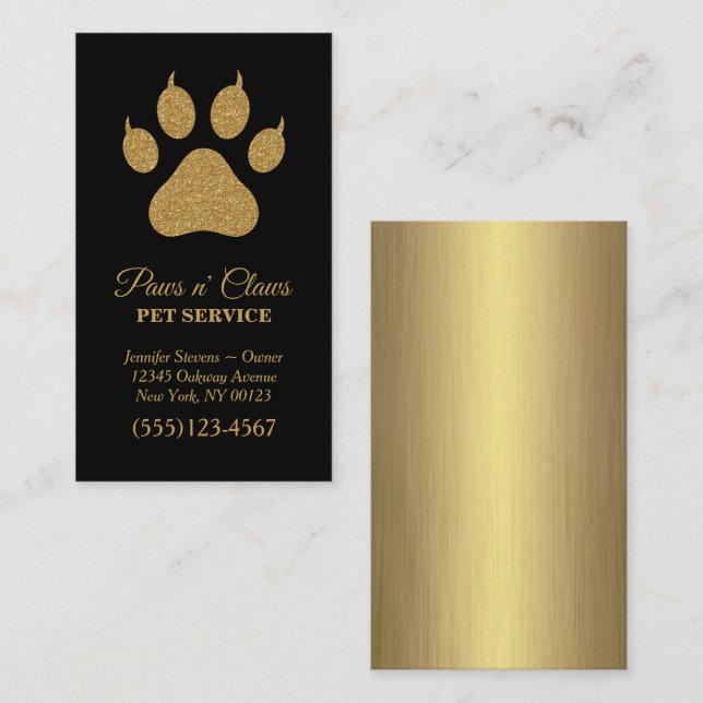 Tarjeta De Visita Servicio de Mascota de impresión Gold Paw de lujo (Anverso / Reverso)