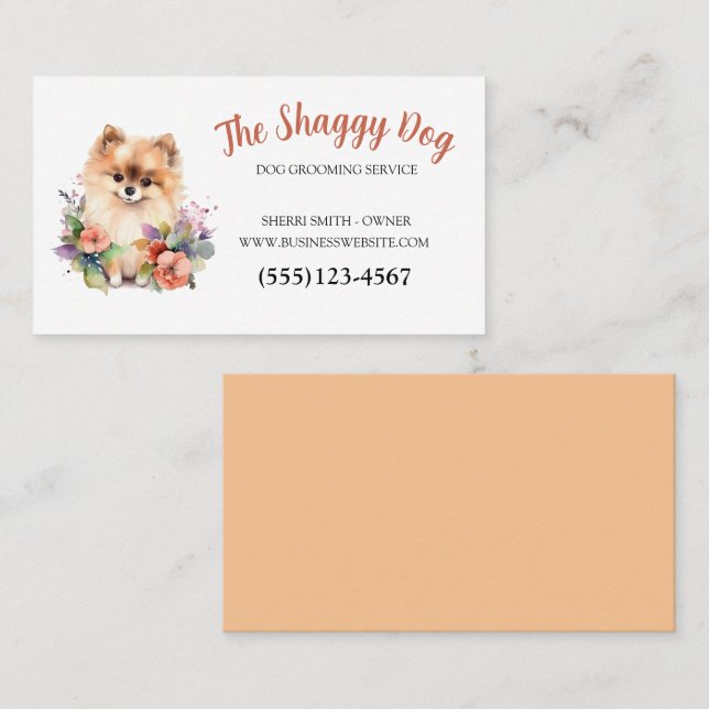 Tarjeta De Visita Servicio de Mascota floral de Cute Dog Grooming (Anverso / Reverso)