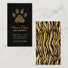 Tarjeta De Visita Servicio de Mascota Lux Gold Tiger Print Paw