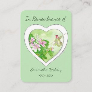 Tarjeta De Visita Servicio de memoria Keepsake Watercolor Hummingbir
