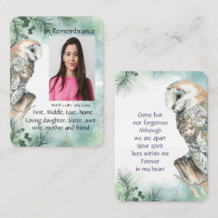 Tarjeta De Visita Servicio de memorias invitan a lechuza acuarela