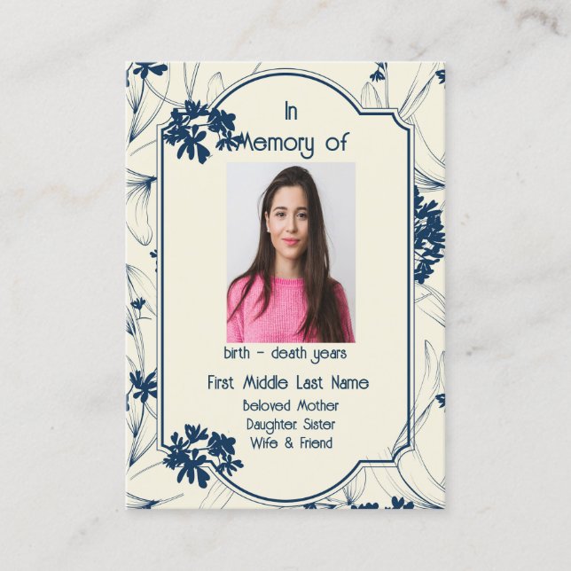 Tarjeta De Visita Servicio de memorias invitan a un follaje clásico  (Anverso)