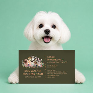 Tarjeta De Visita Servicio de paseo de perros boutique marrón verde 