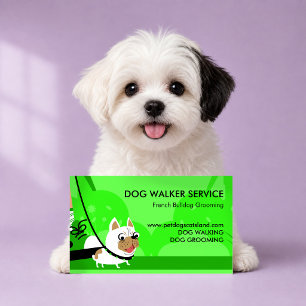 Tarjeta De Visita Servicio de paseo de perros verde neón Bulldog Fra