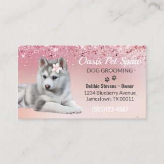Tarjeta De Visita Servicio de Perro Groom, Purpurina Rosa de Rubor