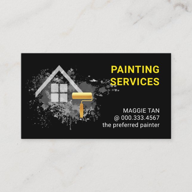 Tarjeta De Visita Servicio de Pintura de Hogar con Salpicaduras de P (Anverso)