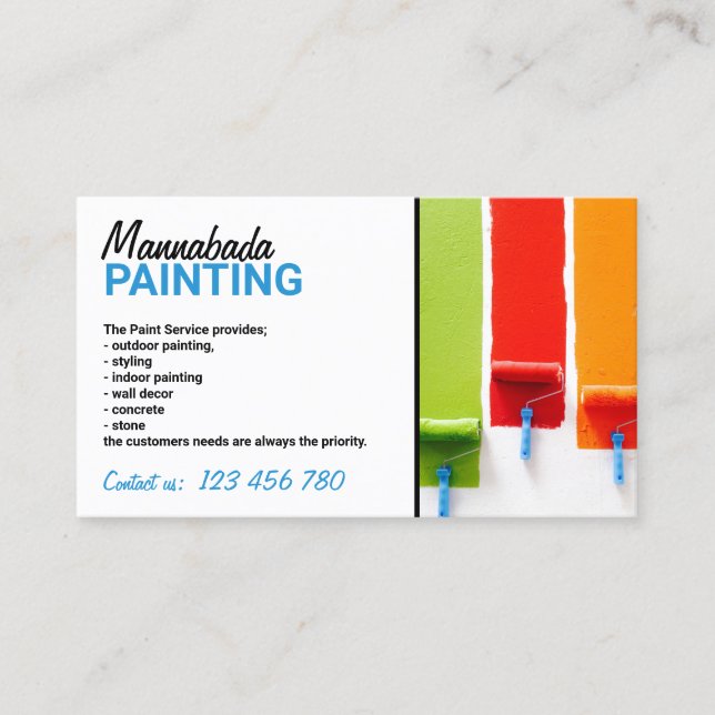 Tarjeta De Visita Servicio de pintura de paredes interiores de casas (Anverso)