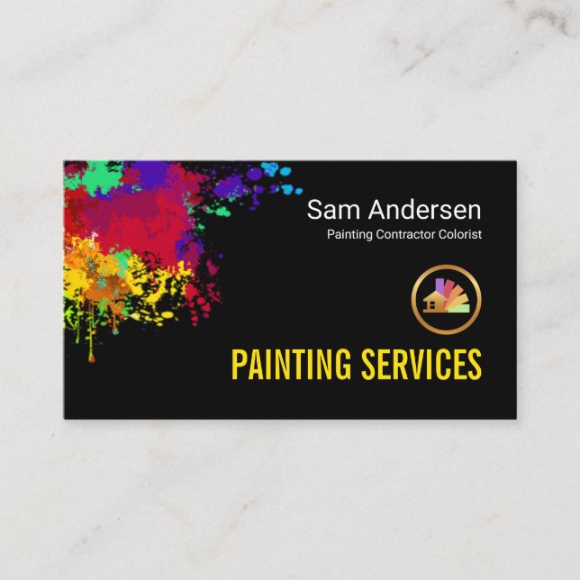 Tarjeta De Visita Servicio de pintura para hogar con salpicaduras de (Anverso)