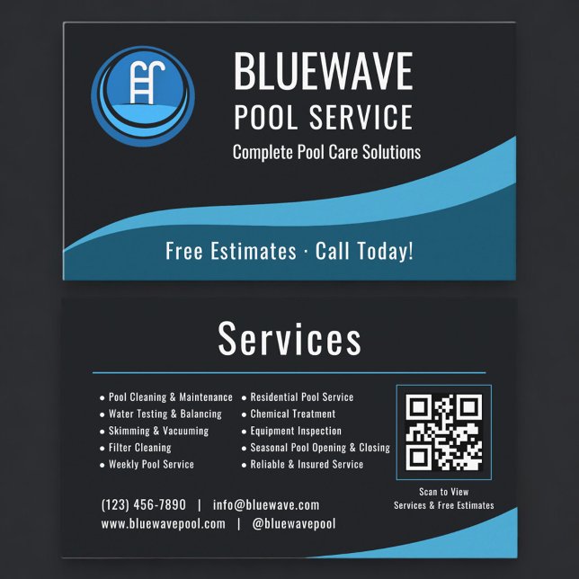 Tarjeta De Visita Servicio de Piscina Código QR Profesional (Subido por el creador)