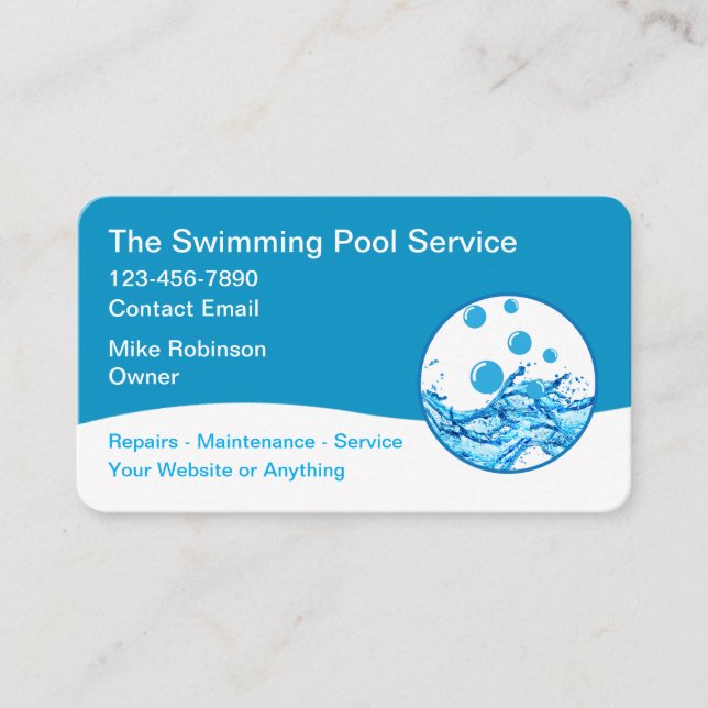 Tarjeta De Visita Servicio de Piscina Moderna Único (Anverso)