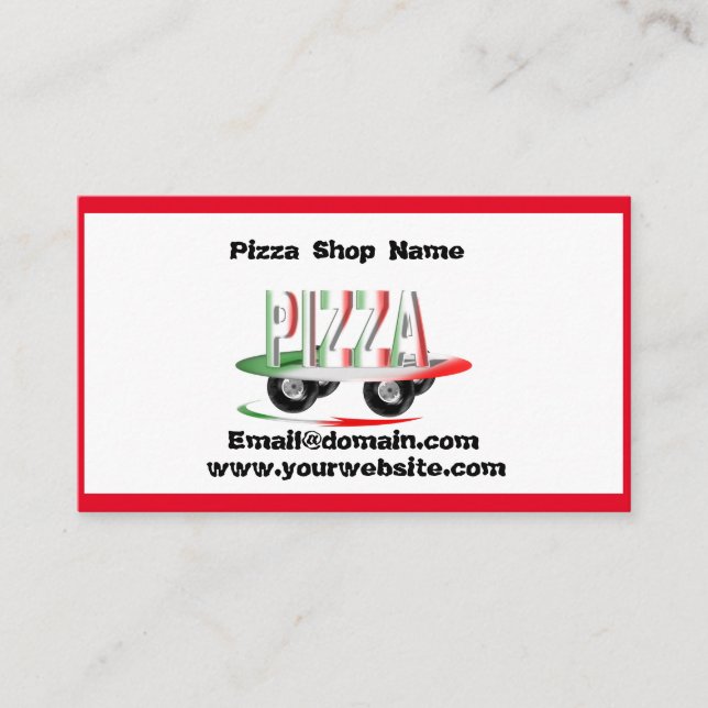 Tarjeta De Visita Servicio de pizza, verde rojo (Anverso)