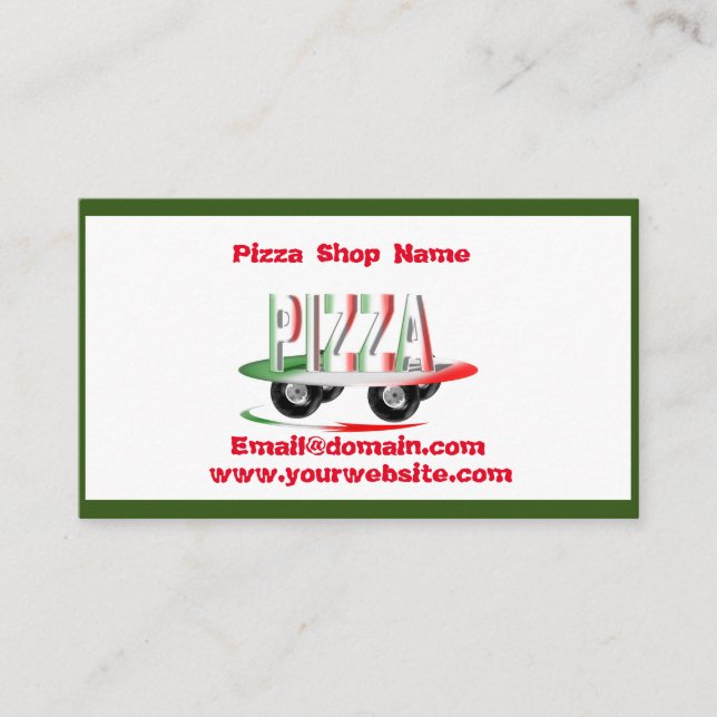 Tarjeta De Visita Servicio de pizza, verde rojo, personalizado (Anverso)