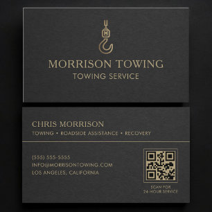Tarjeta De Visita Servicio de Remolque Código QR Black Gold