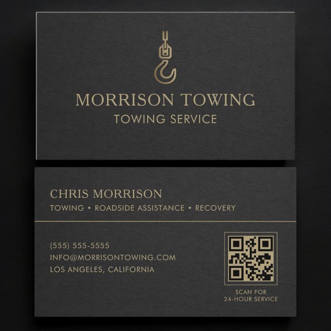 Tarjeta De Visita Servicio de Remolque Código QR Black Gold (Subido por el creador)
