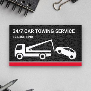 Tarjeta De Visita Servicio de Remolque de Autos Black Damask Camión 
