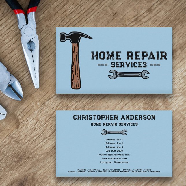 Tarjeta De Visita Servicio de reparación del hogar azul (Home Repair Service Blue Business Card)