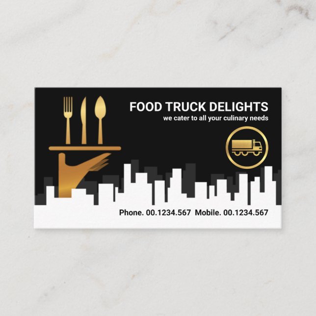 Tarjeta De Visita Servicio de restauración a la mano del camarero de (Anverso)