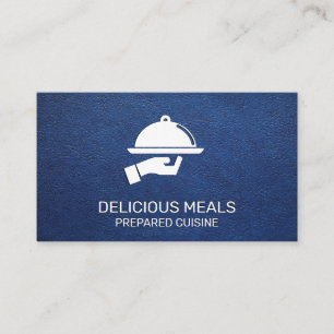 Tarjeta De Visita Servicio de restauración   Fondo de cuero azul