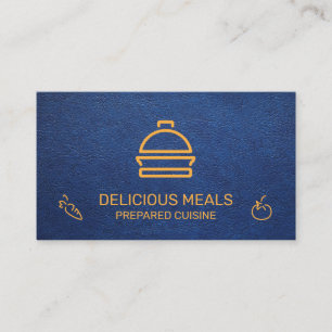 Tarjeta De Visita Servicio de restauración   Fondo de cuero azul